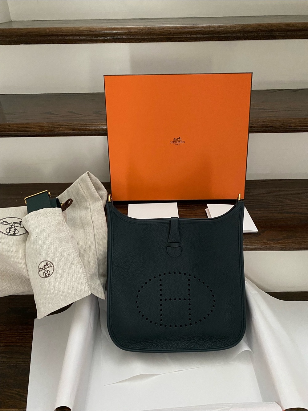Hermes Vert Cypres Evelyne III 29 Crossbody Bag with Gold Hardware
